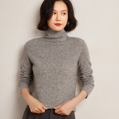 秋冬新款时尚气质横线堆堆领羊毛衫高领羊绒针织打底宽松显瘦上衣