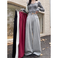 灰色运动裤女春秋季新款秋冬加绒直筒卫裤小个子休闲阔腿裤子