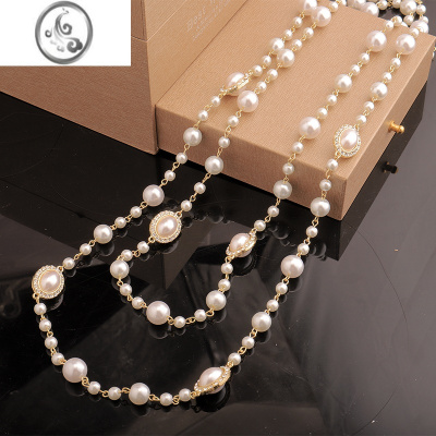 JiMi珍珠项链女长款小香风欧美夸张多层缠绕气质百搭装饰挂链毛衣挂链