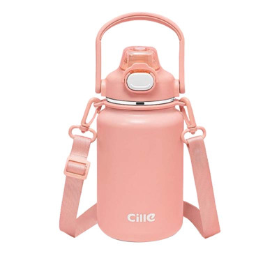 希乐保温杯1.3L大容量不锈钢吸管桂粉红XB-22138