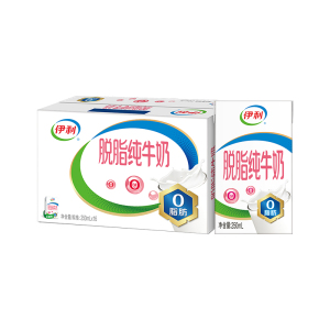 [6月生产]伊利 脱脂牛奶250ml*16盒/箱 零脂肪 好营养 整箱家庭装 礼盒装
