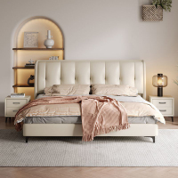 欧梵森 意式轻奢真皮床双人主卧1.8米婚床大床软包储物床皮艺床现代简约榻榻米双人床