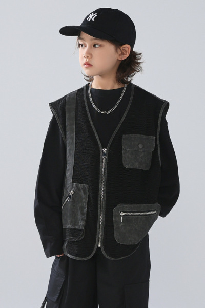 男童马甲套装春秋款新款儿童春装马夹长袖T恤两件套痞帅男孩