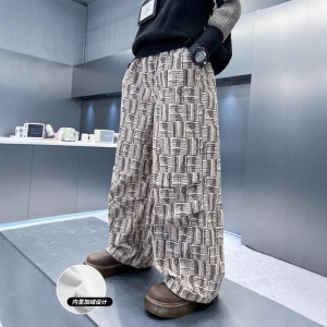 男童加绒裤子秋冬款新款大儿童冬季运动长卫裤冬装一体绒加厚