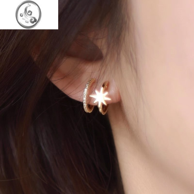 JiMi双耳圈一体 蚊香盘耳夹无痛高级感女简约耳饰小巧圆圈无耳洞耳环