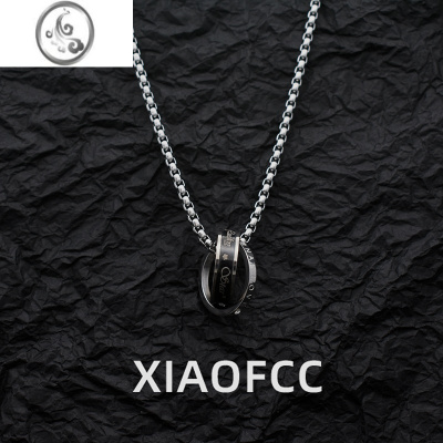 JiMi钛钢不掉色双圆环项链男女潮街头嘻哈戒指吊坠百搭简约配饰毛衣链