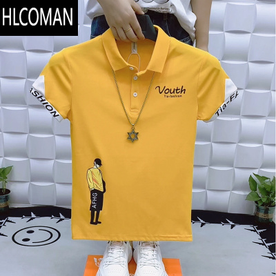 HLCOMAN新款衫短袖男个性痞帅韩版修身男士翻领半袖上衣夏季网红t恤