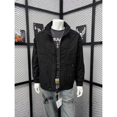 新款秋季夹克外套男拼接条纹拉链时尚青年工装宽松百搭男上衣