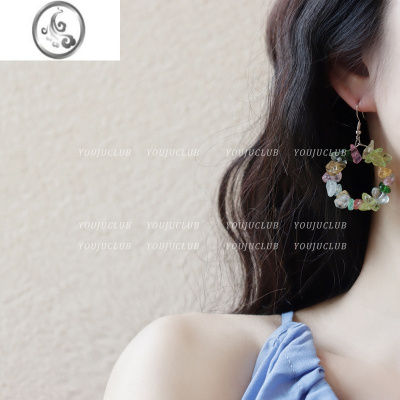 JiMiYOUJUclub-甜甜圈 超仙复古彩色石圆圈高级感小众ins耳环耳夹