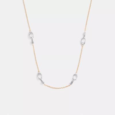 COACH女士闪钻雕花链条项链可调节长度多圈百搭礼物