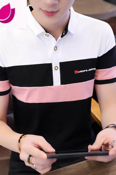 七斓冰丝短袖t恤男士夏季潮流翻领体恤带领衫半袖夏装上衣服