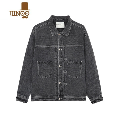 YANXU 美式经典原木灰复古水洗做旧潮牌上衣夹克牛仔外套男