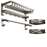 LONMATE 枪灰色太空铝卫生间免打孔置物架 SL-709 套