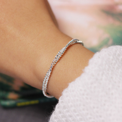 碎银几两手链纯银轻奢高级感小众碎银子送闺蜜简约古风双层银珠送女朋友老婆情人节七夕生日礼物