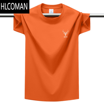 HLCOMAN夏季冰丝索o娜棉短袖t恤男士青少年2025新款宽松圆领潮牌打底衫
