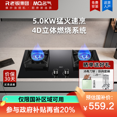 老板名气燃气灶家用双灶 煤气灶天然气灶嵌入灶台炉灶6510B天然气