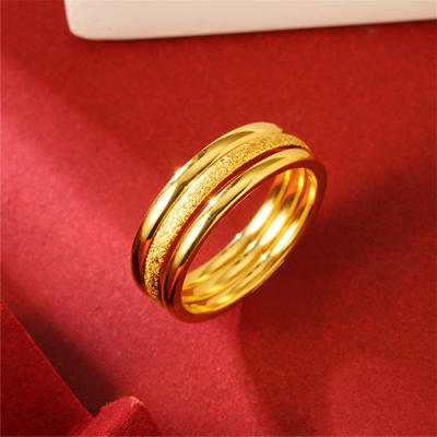 越南沙金简约磨砂光面情侣戒指仿真黄金三生三世镀金素圈指环尾戒送女朋友老婆情人节七夕生日礼物