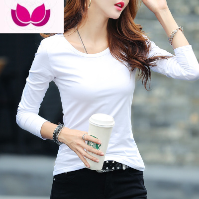 七斓2023新款白色长袖t恤女洋气修身上衣内搭圆领紧身德绒打底衫