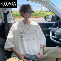 HLCOMAN夏季短袖t恤男装2025新款青少年潮流设计感宽松半袖圆领上衣