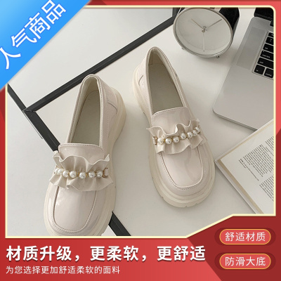 SUNTEK白色小皮鞋女2023年新款学生百搭英伦风单鞋日系jk鞋子厚底乐福鞋