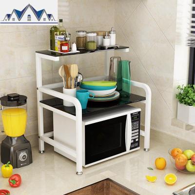 钢化玻璃厨房置物架微波炉架子3层落地双层收纳用品调料2层烤箱架 三维工匠