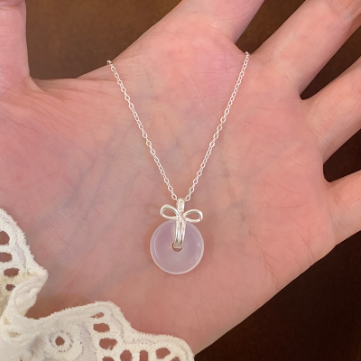 纯银玉髓蝴蝶结项链女款2025新款新中式高级感轻奢小众锁骨链送女朋友老婆情人节七夕生日礼物