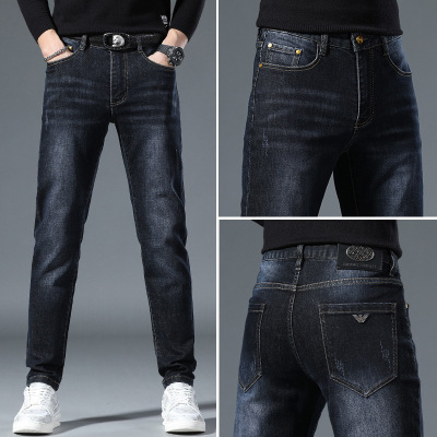 欧洲站秋季蓝色牛仔裤年新款男潮牌修身小脚弹力休闲长裤子男