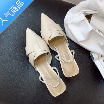 SUNTEK凉鞋女夏季2023年新款罗马仙女风尖头凉拖鞋粗跟中跟包头半拖鞋女