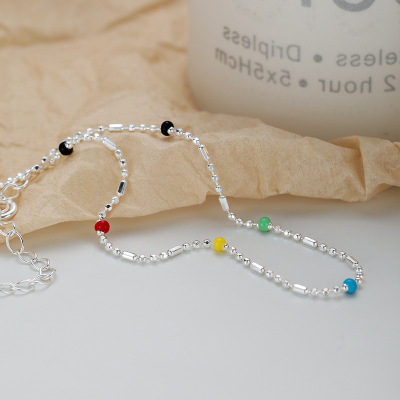 彩色圆珠手链女s925纯银IU同款闺蜜女生手链夏ins风小众设计手饰送女朋友老婆情人节七夕生日礼物