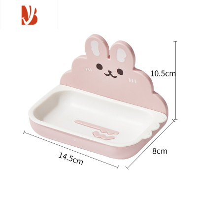 三维工匠小兔子双层沥水肥皂盒香皂盒免打孔壁挂卫生间置物架卡通可爱家用 粉色兔[ 台面/壁挂两用款]