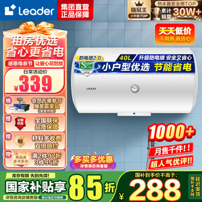 [租房神器]Leader 40升电热水器 海尔智家LES40H-LC(1) 1500W速热 致密保温层 二级能效