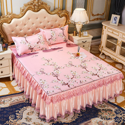 美帮汇床裙夏季冰丝凉席三件套单件夏天带蕾丝花边床罩款5夏凉一1米八8