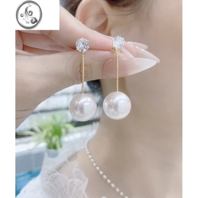 JiMi白锆石银银针防过敏耳钉两戴珍珠耳坠简约耳环女气质2023年新款潮
