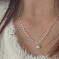 韩版拼接蛇骨链条珍珠吊坠多层项链女不对称设计感时尚百搭锁骨链送女朋友老婆情人节七夕生日礼物