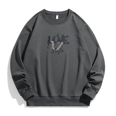 男装秋季新款长袖卫衣男韩版潮牌腰果花印花套头圆领卫衣男士大码