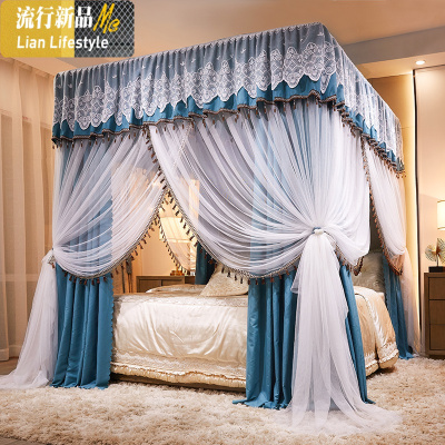 防尘遮阳遮光蚊帐家用卧室一体式带支架1.8m/2.0米床双层公主床幔 三维工匠