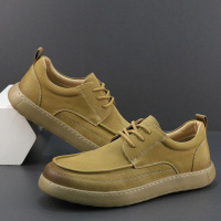 男士休闲皮鞋真皮头层牛皮透气轻便软底英伦潮流复古低帮工装男鞋