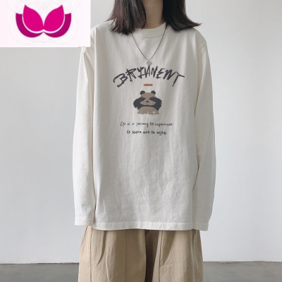 七斓ins潮长袖t恤女宽松外穿秋衣小众设计感内搭上衣打底衫