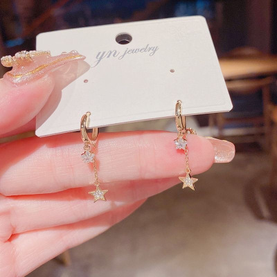 韩版气质微镶锆石流苏耳环耳扣2024年新潮精致高级感星星吊坠耳饰送女朋友老婆情人节七夕生日礼物