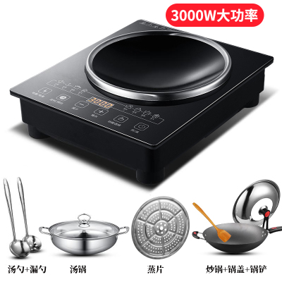 新款商用节能电磁灶家用大功率爆炒电磁炉3500W炒菜火锅电池炉凹面电炒灶[3000W单机+普通炒锅+汤锅]