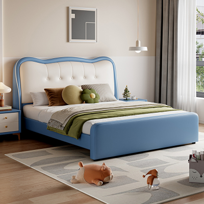 儿童床实木双人床青少年男孩单人床现代简约床轻奢储物皮床