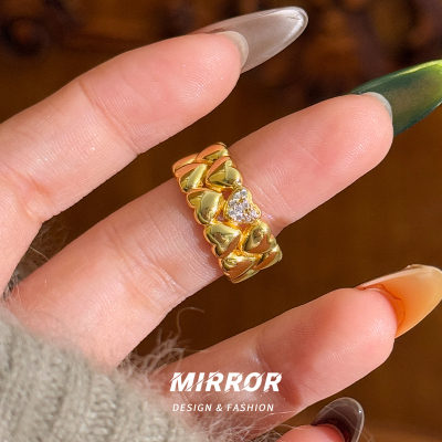 925纯银爱心拼接戒指女指环尾戒小众设计创意气质潮约7g BCJ3306送女朋友老婆情人节七夕生日礼物