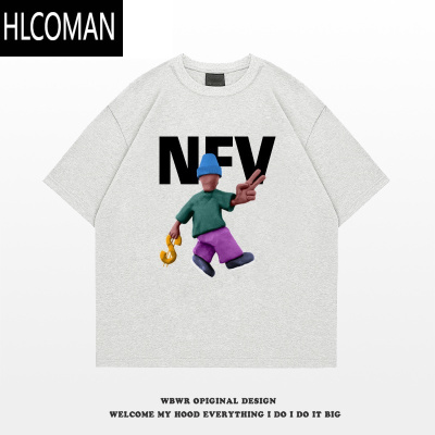HLCOMAN美式设计感卡通人物印花短袖t恤男夏季潮牌百搭宽松上衣