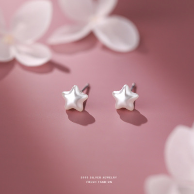 小众设计感星星耳环999纯银微镶珍珠耳钉可爱女简约小巧通勤甜美送女朋友老婆情人节七夕生日礼物
