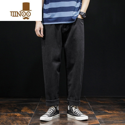 YANXU阔腿牛仔裤男宽松直筒九分胖子大码腿粗屁股大的裤子黑色显瘦