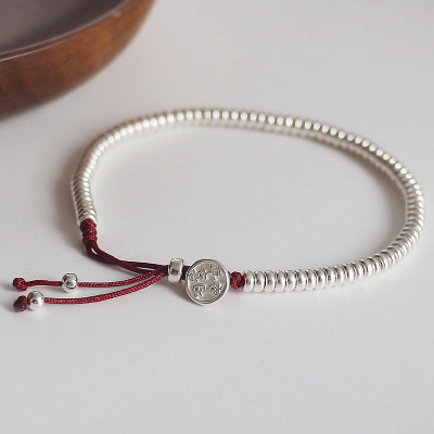 S925纯银平安喜乐钱串子盘缠手链女小众设计感红绳手串女友送礼送女朋友老婆情人节七夕生日礼物