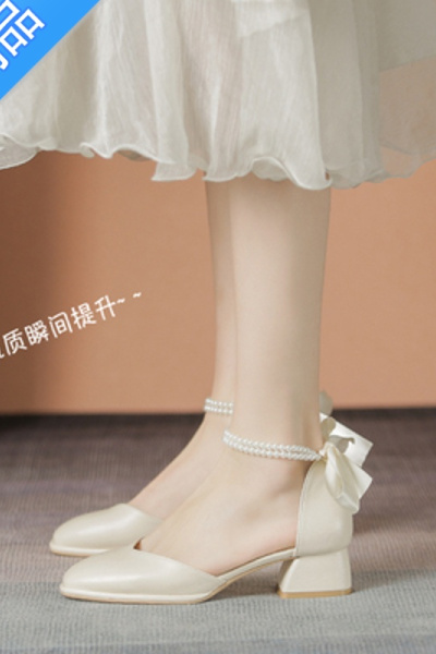 SUNTEK凉鞋女夏2023年新款时装包头中粗跟配裙子旗袍绑带法式小众高跟鞋