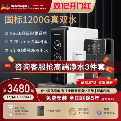 诺森柏格(Nocenbeger)净水器1200G鲜活双出水 X6Pro家用净水机RO反渗透过滤器厨下直饮净水器