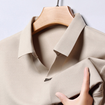 春秋季中年长袖男士宽松翻领时尚休闲百搭上衣纯色打底衫