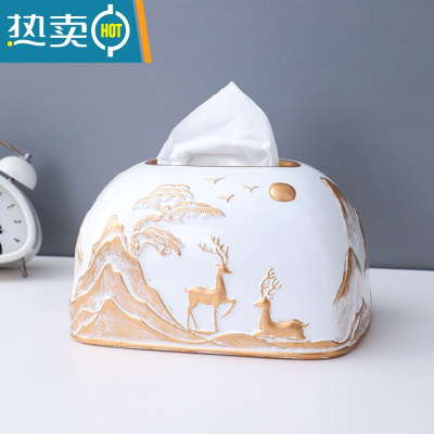 敬平抽纸巾盒家居装饰摆件轻奢现代简约客餐厅家用桌面创意陶瓷手工品 意境白